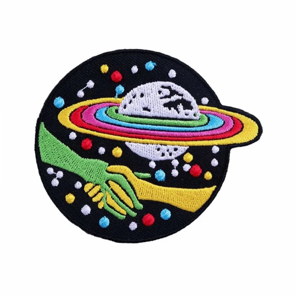 Alien handshake rainbow planet out of this world patch! 👽 🌈 🪐 embroidered